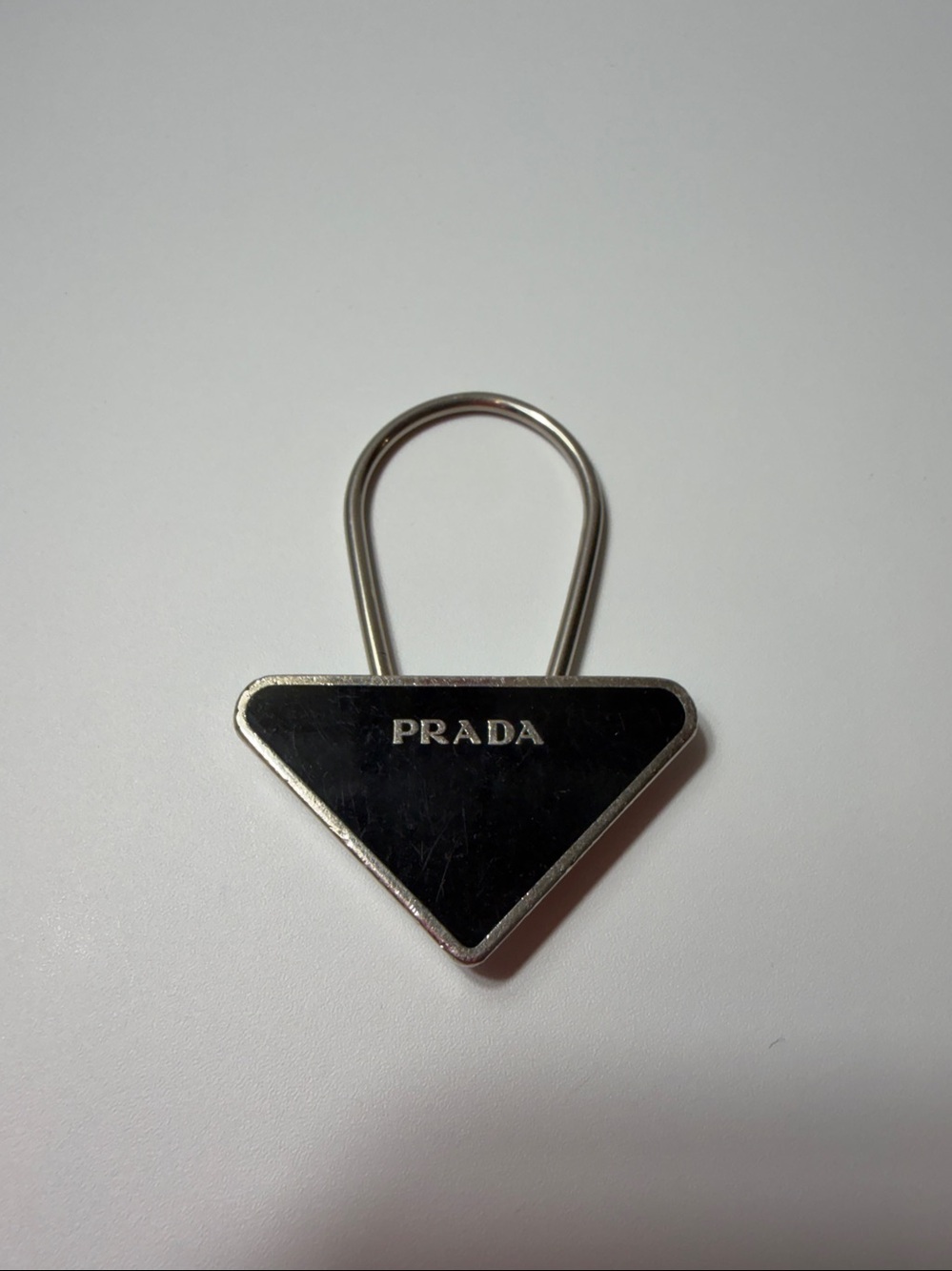 Vintage Prada Black and Silver Triangle Key Ring